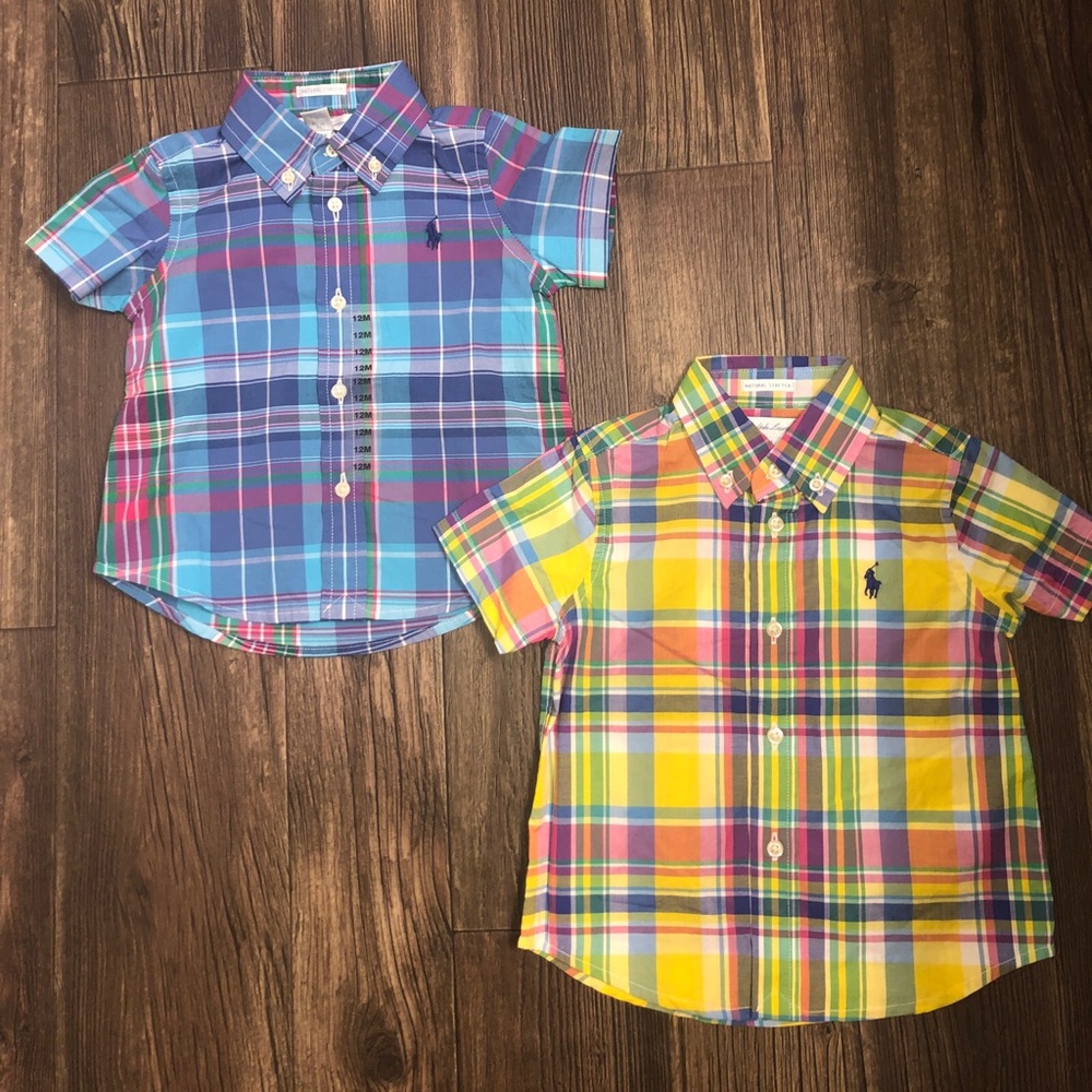 2 Polo Ralph Lauren Baby Boys Button Up Plaid Short Sleeve Shirts 12M